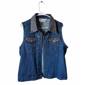 Christine Alexander Cowgirl Western Denim Bejeweled Bling Rhinestones Vest- Sz L